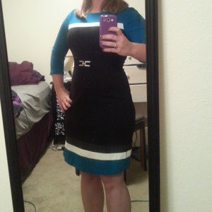 White House Black Market teal and black dress